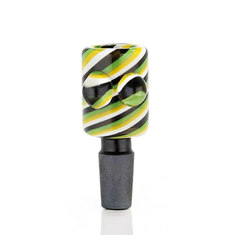Back view of BW Spike Glass Cone Piece 14mm Male Bowl in Green on white background, clean studio product shot