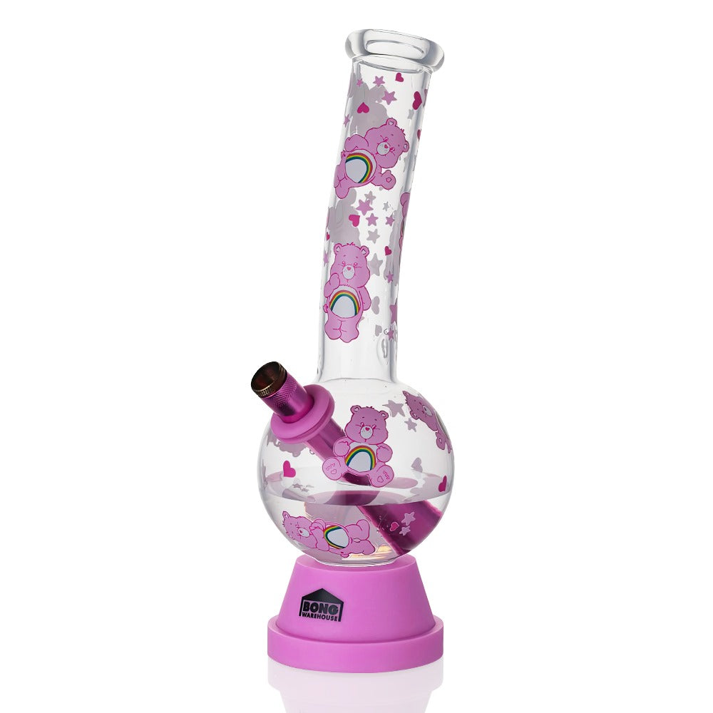 Bong Warehouse Care Bears Tall Bubble Bong 27cm in Pink with Pink Downstem - with Bong Warehouse Logo