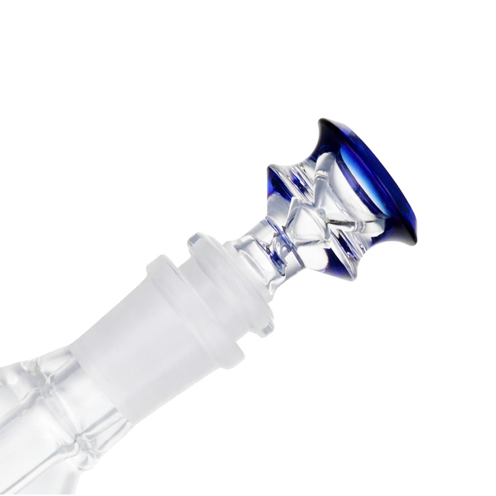 Back view of BW The Crown Glass Cone Piece 14mm Male Bowl in Blue on white background, clean studio product shot