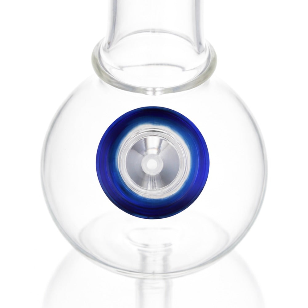 Top view of BW The Crown Glass Cone Piece 14mm Male Bowl in Blue on white background, highlighting bowl opening detail