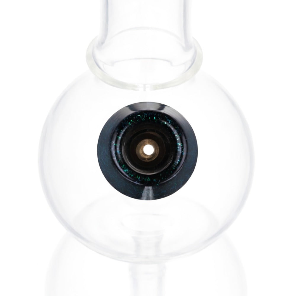 Top view of BW The Twist Glass Cone Piece 14mm Male Bowl in Dichro Speckle on white background, highlighting bowl opening detail