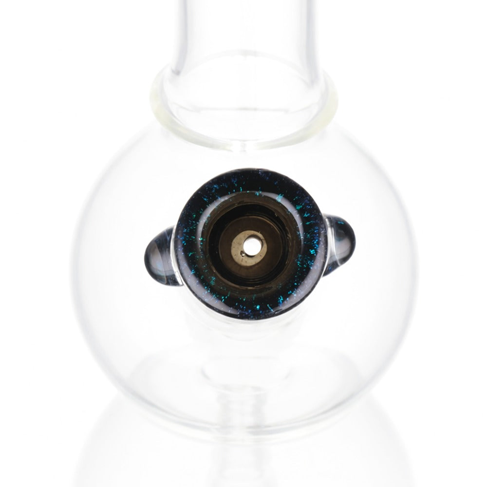 Top view of BW The Viper Dichroic Speck Glass Cone Piece 14mm Male on white background, showing detailed glass finish