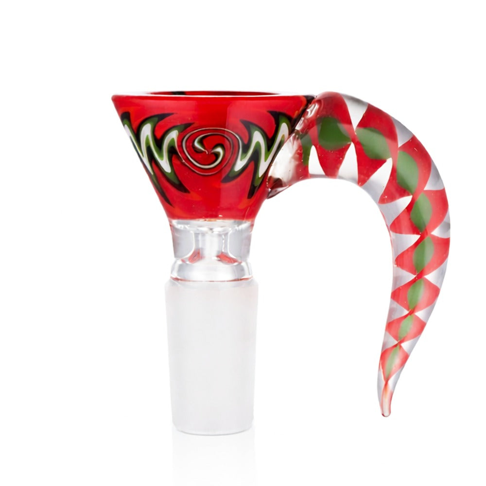 Side view of BW Thorn Glass Cone Piece 14mm Male Bowl on white background, showcasing sculpted thorn-style glass shape