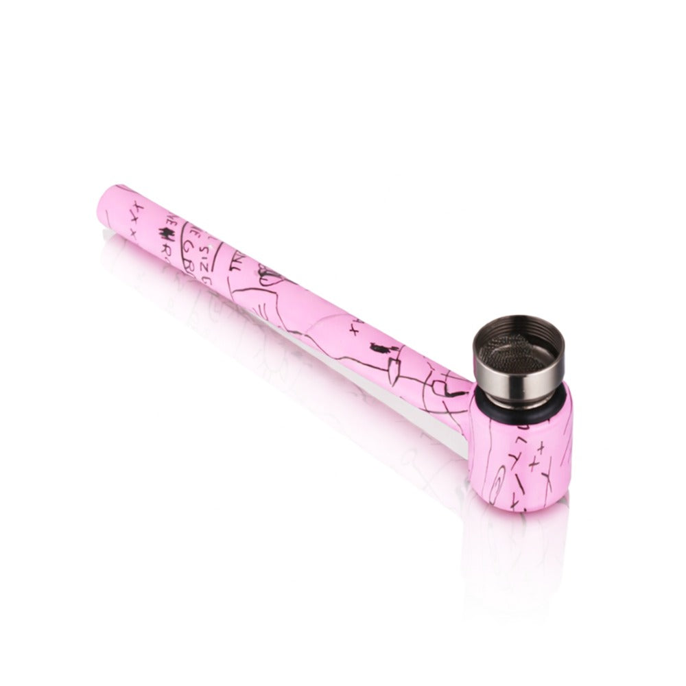 BW - Weed Pipe - 8.5cm Medium - Pink smoking pipe with decorative patterns on a white background