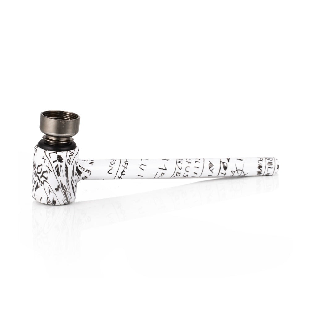 BW - Weed Pipe - 8.5cm Medium - White smoking pipe with black patterns on a white background