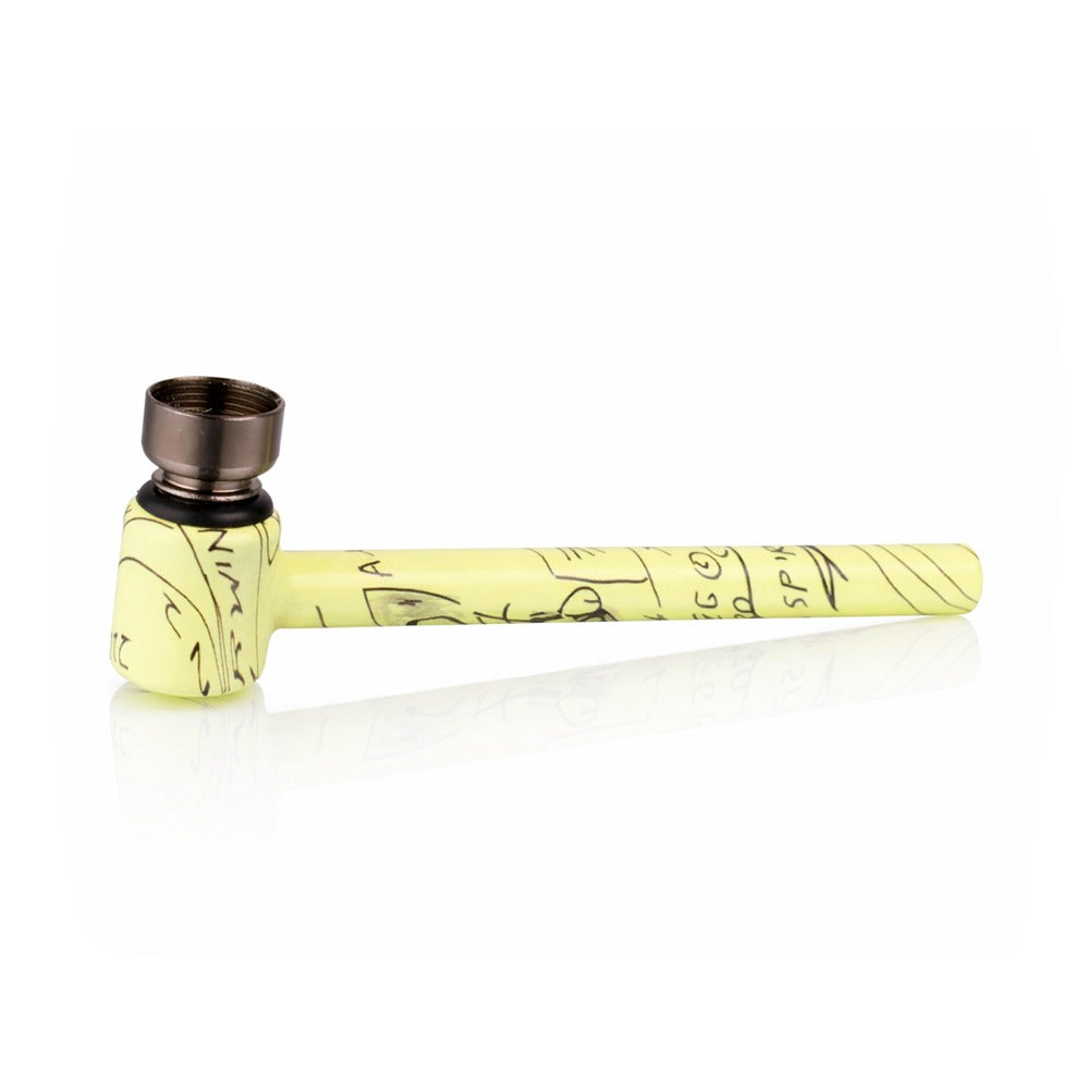 BW - Weed Pipe - 8.5cm Medium - Yellow with black text on a white background
