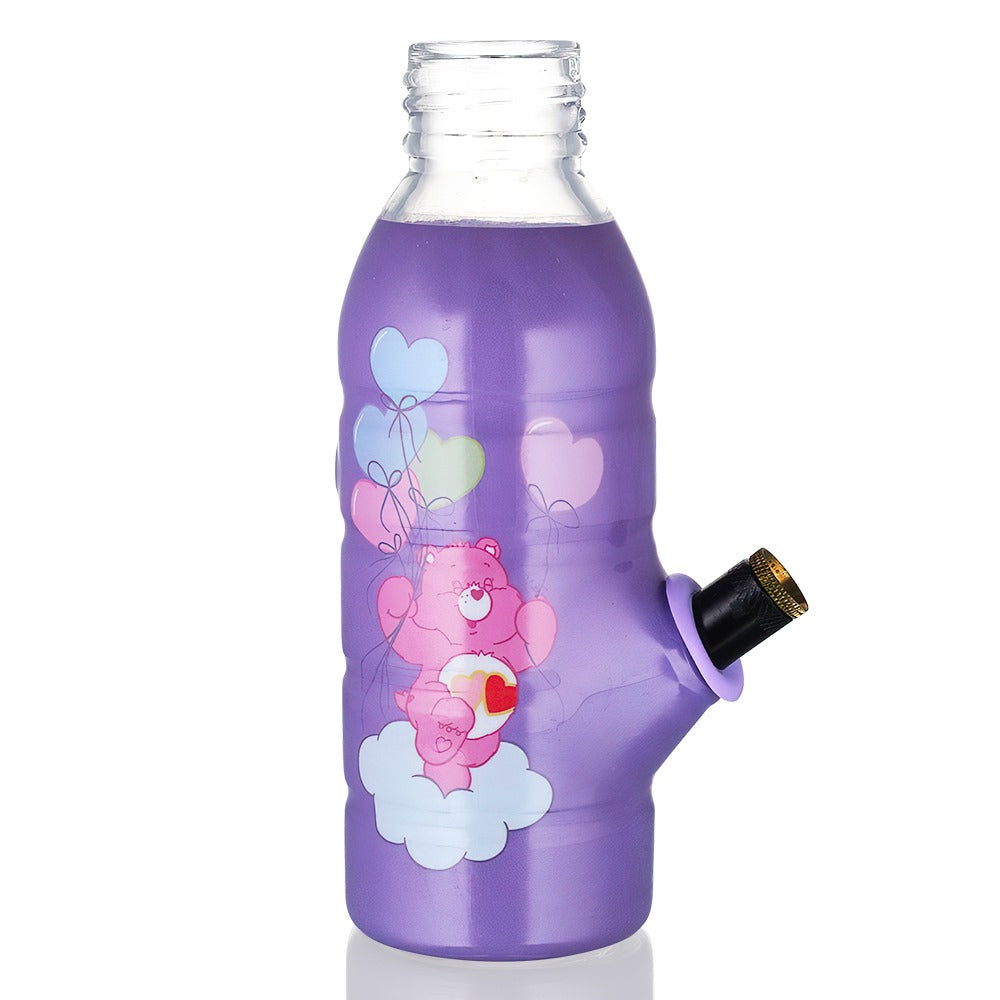 BW Mini Bottle 17.5cm Glass Bong - Care Bears Purple Balloon with black down stem and one piece on a full view white background
