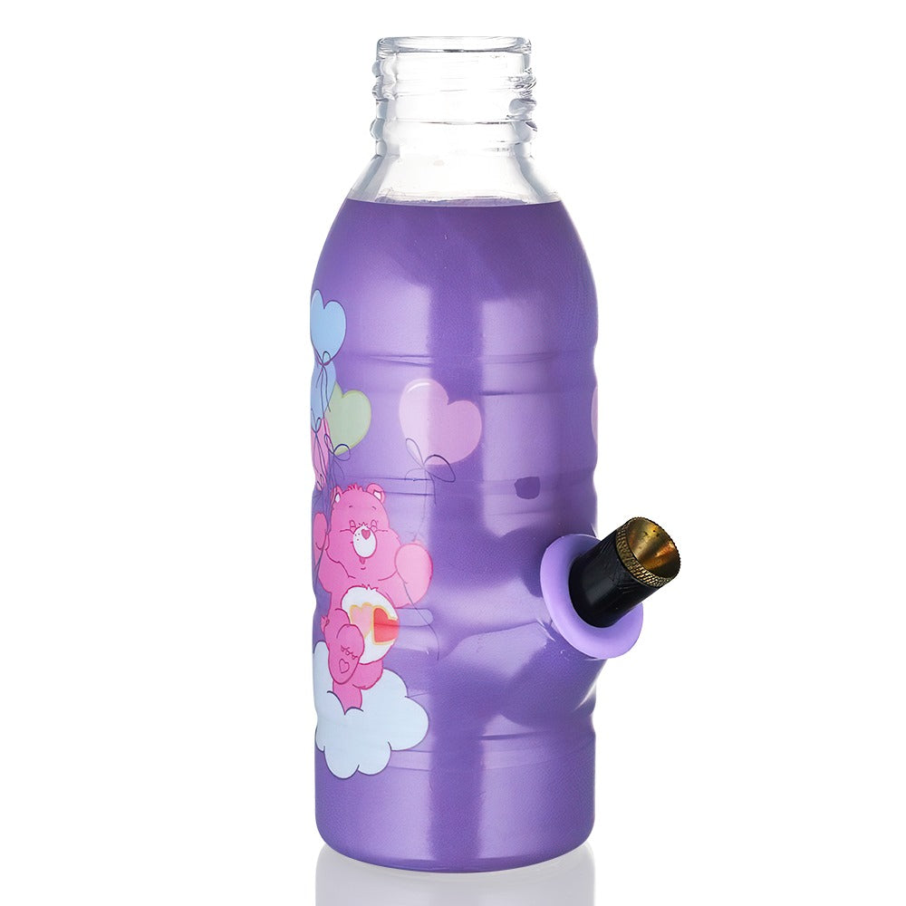 BW Mini Bottle 17.5cm Glass Bong - Care Bears Purple Balloon with black down stem and cone piece on a white background