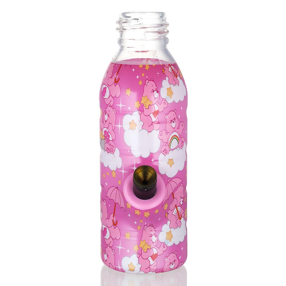 BW Mini Bottle 17.5cm Glass Bong - Care Bears Stars with black down stem on a full front view