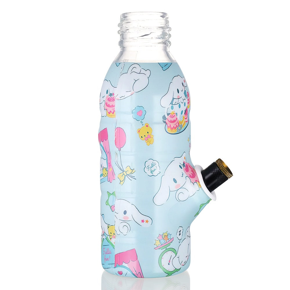 BW Mini Bottle 17.5cm Glass Bong - Cinnamoroll Blue Party with black down stem on a full view white background