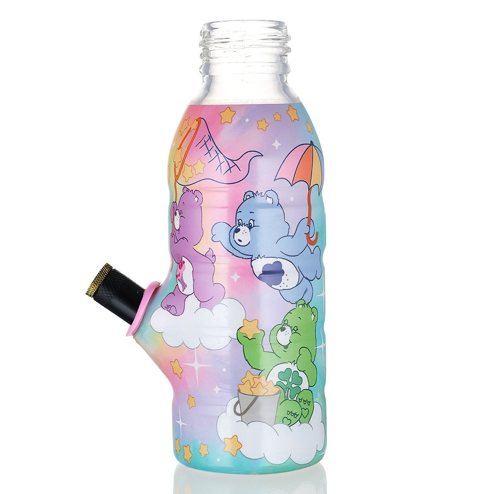BW Mini Bottle 17.5cm Glass Bong Care Bears Rainbow Dye full side left view on a white background
