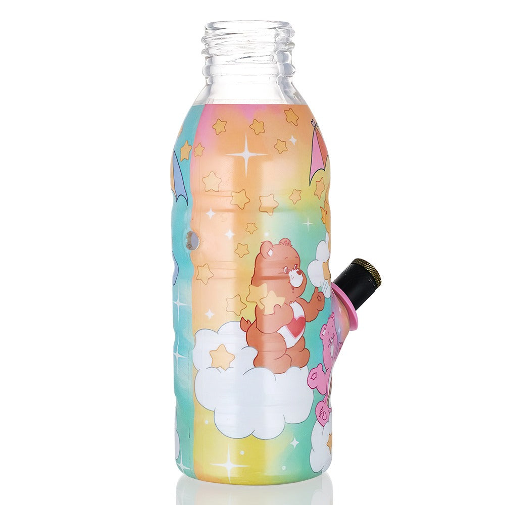 BW Mini Bottle 17.5cm Glass Bong Care Bears Rainbow Dye on a full back side view