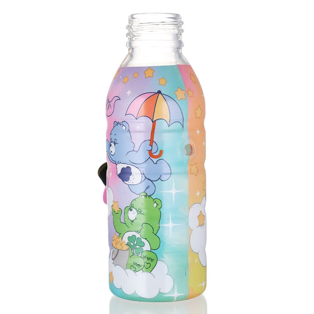 BW Mini Bottle 17.5cm Glass Bong Care Bears Rainbow Dye full back view on a white background
