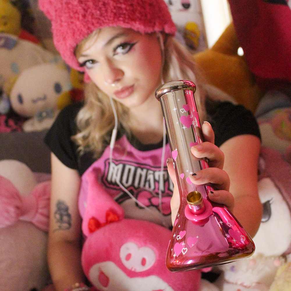 Bong Warehouse Chrome Hearts Beaker Bong 20cm in Pink with metal downstem