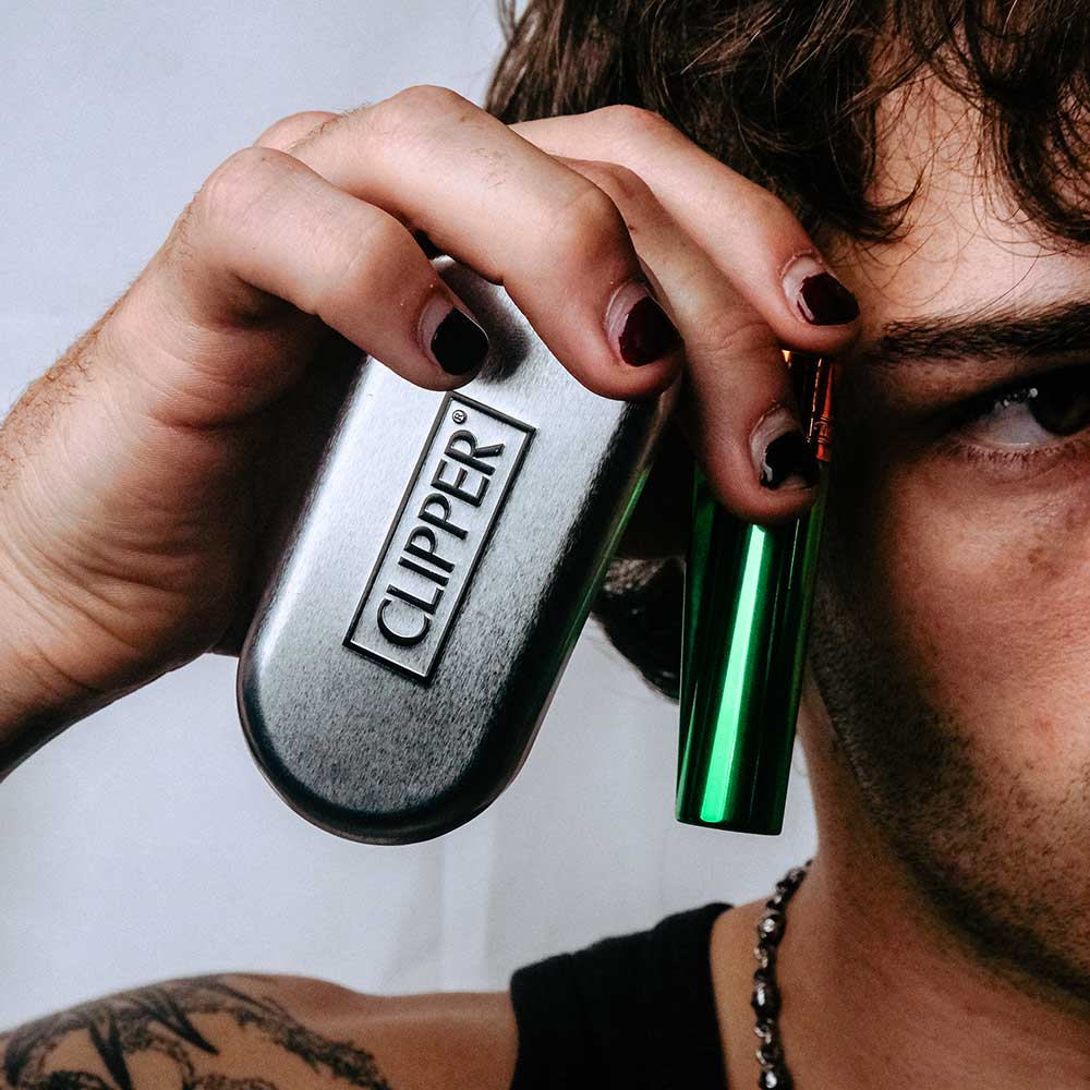 Clipper - Large Metal Refillable Lighter - Green/Safari
