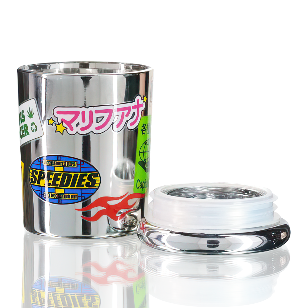 Bong Warehouse - Stash Jar - Greens Grocer - Chrome open