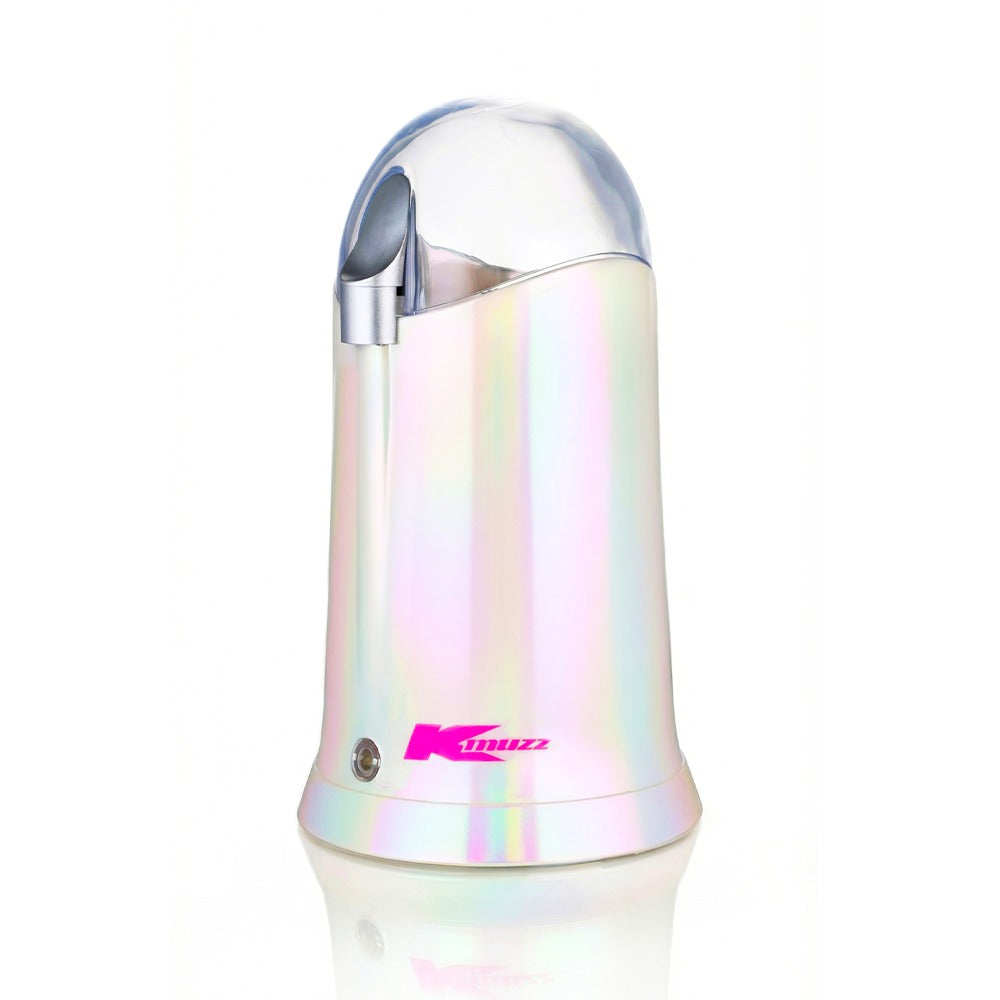 Iridescent coffee grinder with a pink logo on a white background Kmart Coffee Grinder Anko Grinder Electric Grinder Pink Oilslick Metallic Chrome