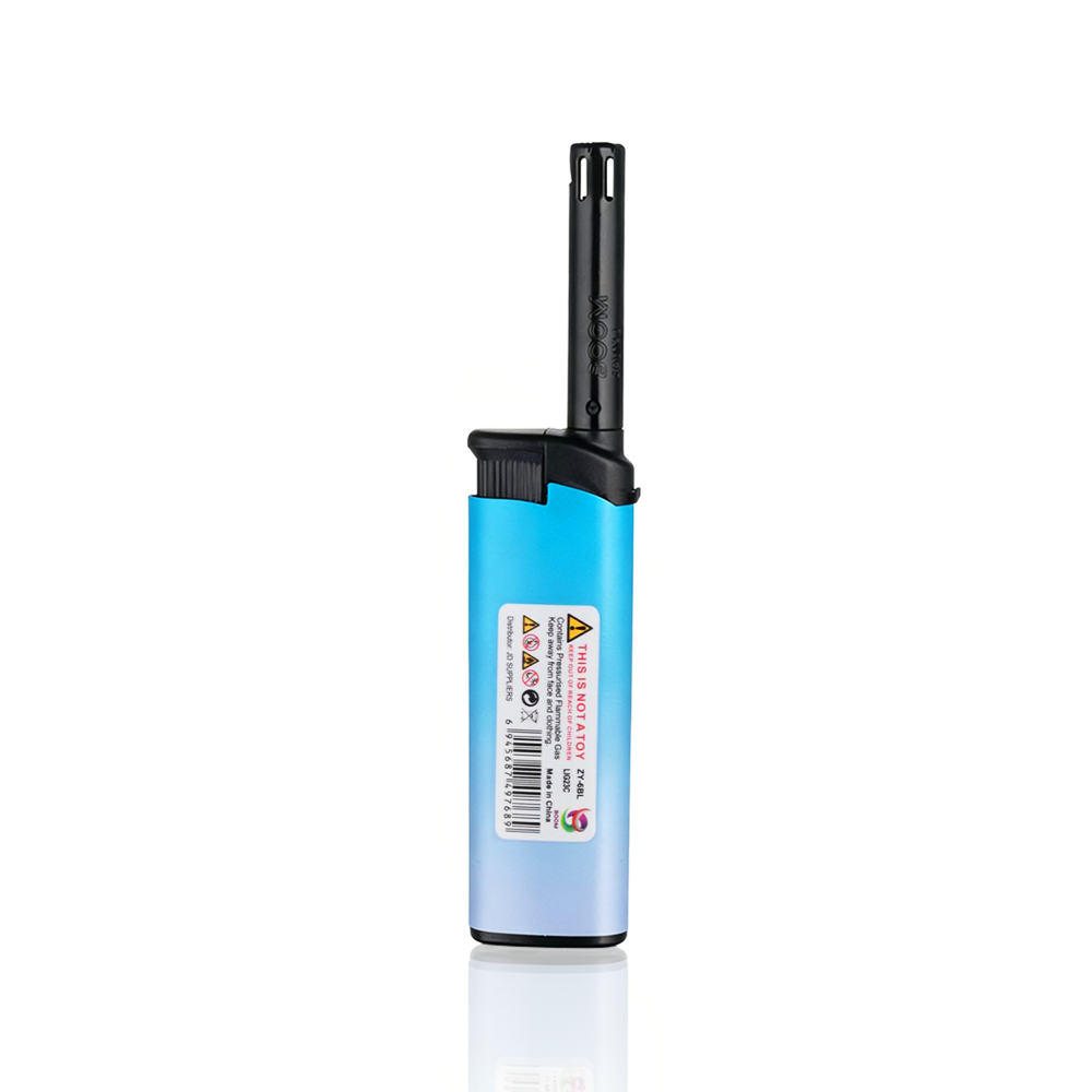 Boom - Mini BBQ Lighter - Blue body and black nozzle on a white background