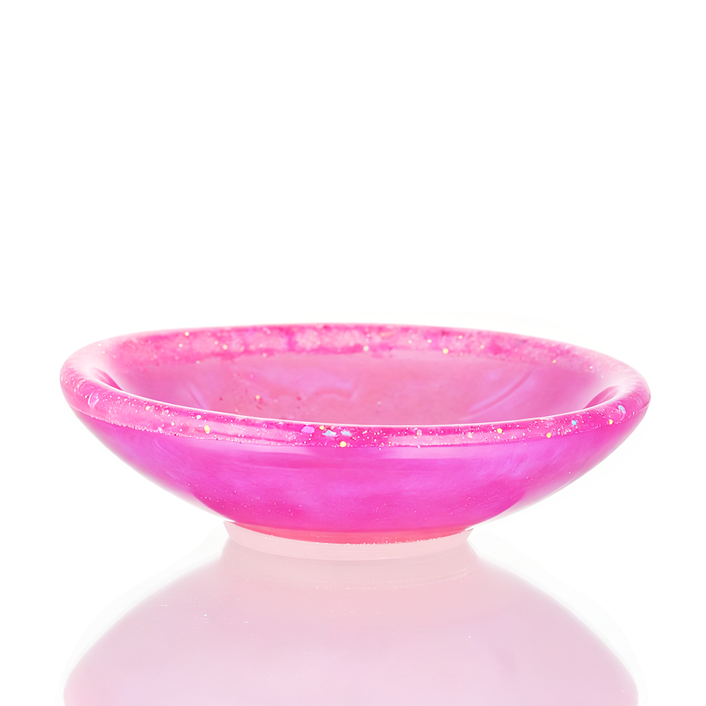 Pink Hello Kitty Chop Bowl with a reflective surface on a white background