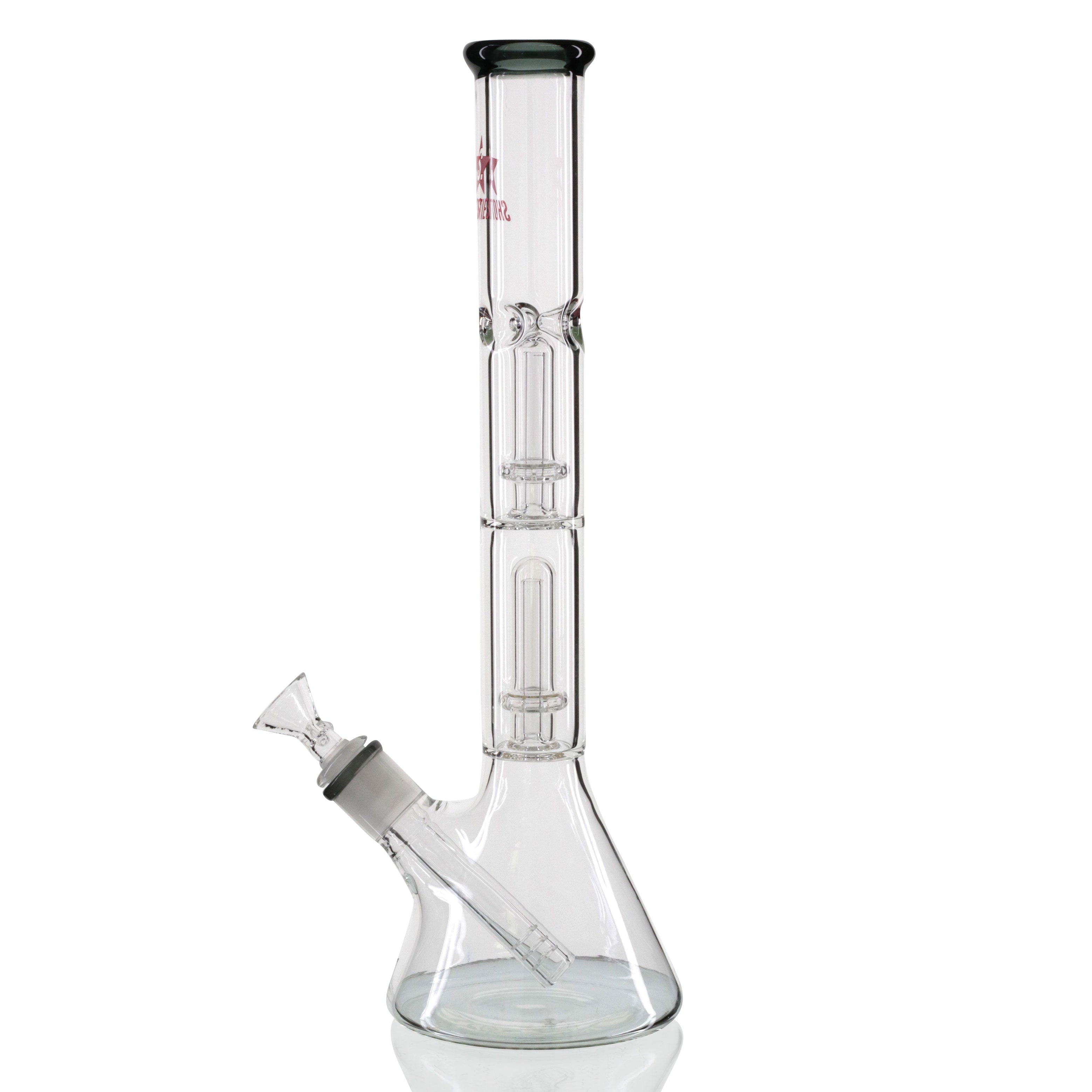 Shotties 35cm Glass Double Fountain Beaker Bong - Clear/Smoke left