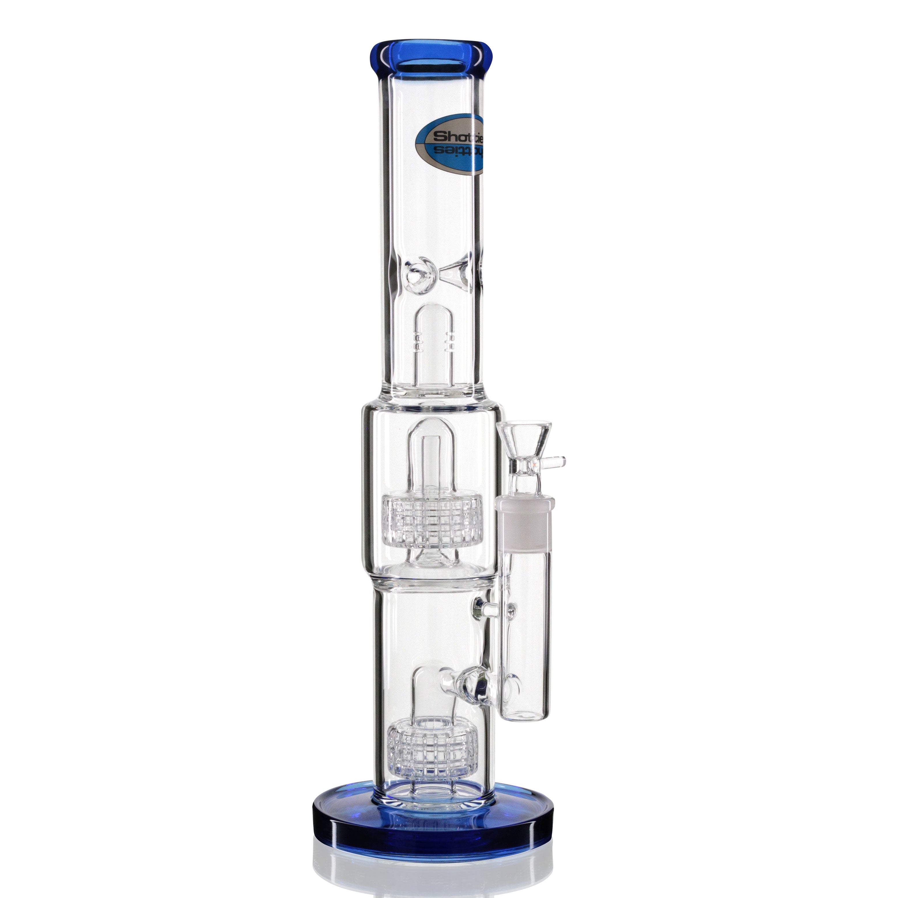 Shotties 38cm Glass Double Slit Fountain Bong - Clear/Blue right