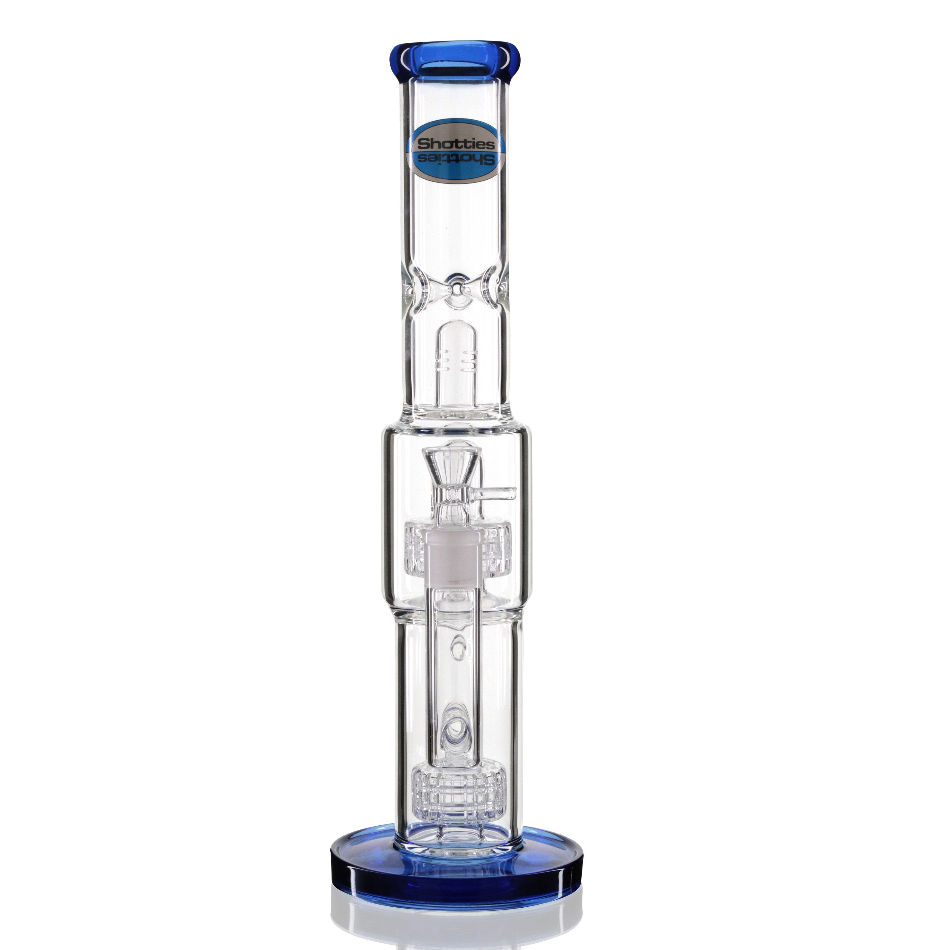 Shotties 38cm Glass Double Slit Fountain Bong - Clear/Blue front