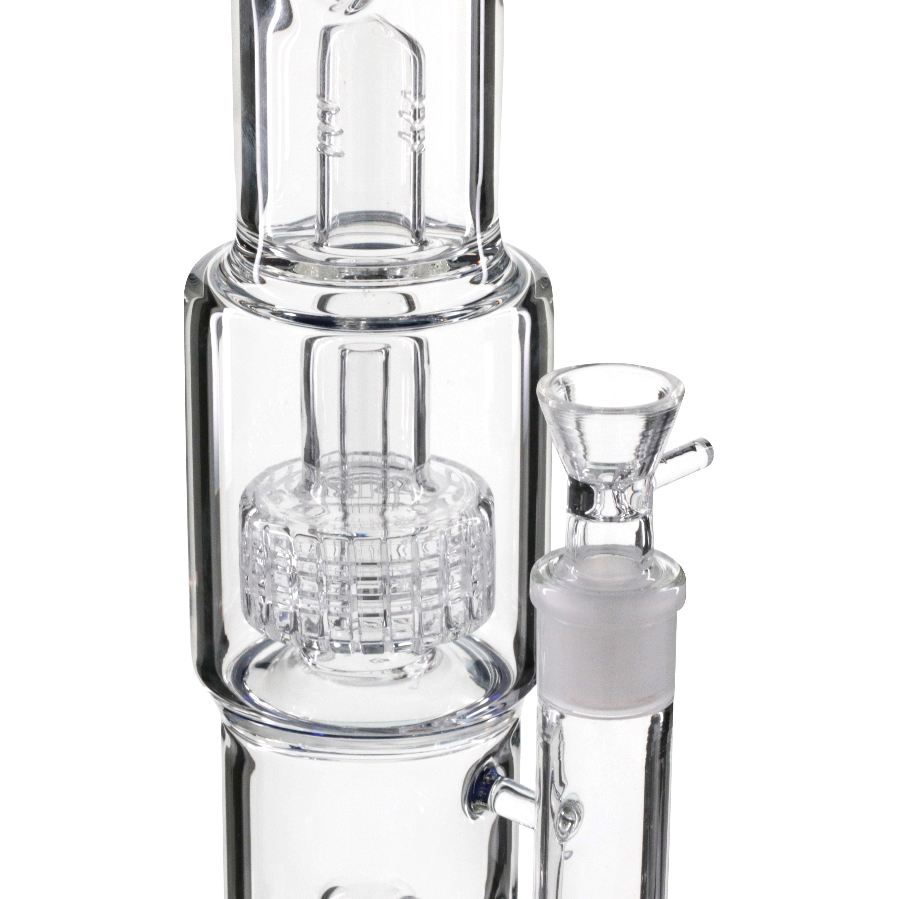 Shotties 38cm Glass Double Slit Fountain Bong - Clear/Blue close up bowl