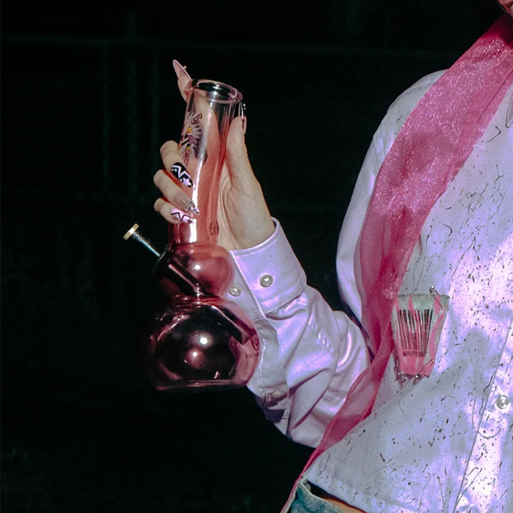 BW - Double Bubble 26cm Glass Bong - Pink Fade Buu