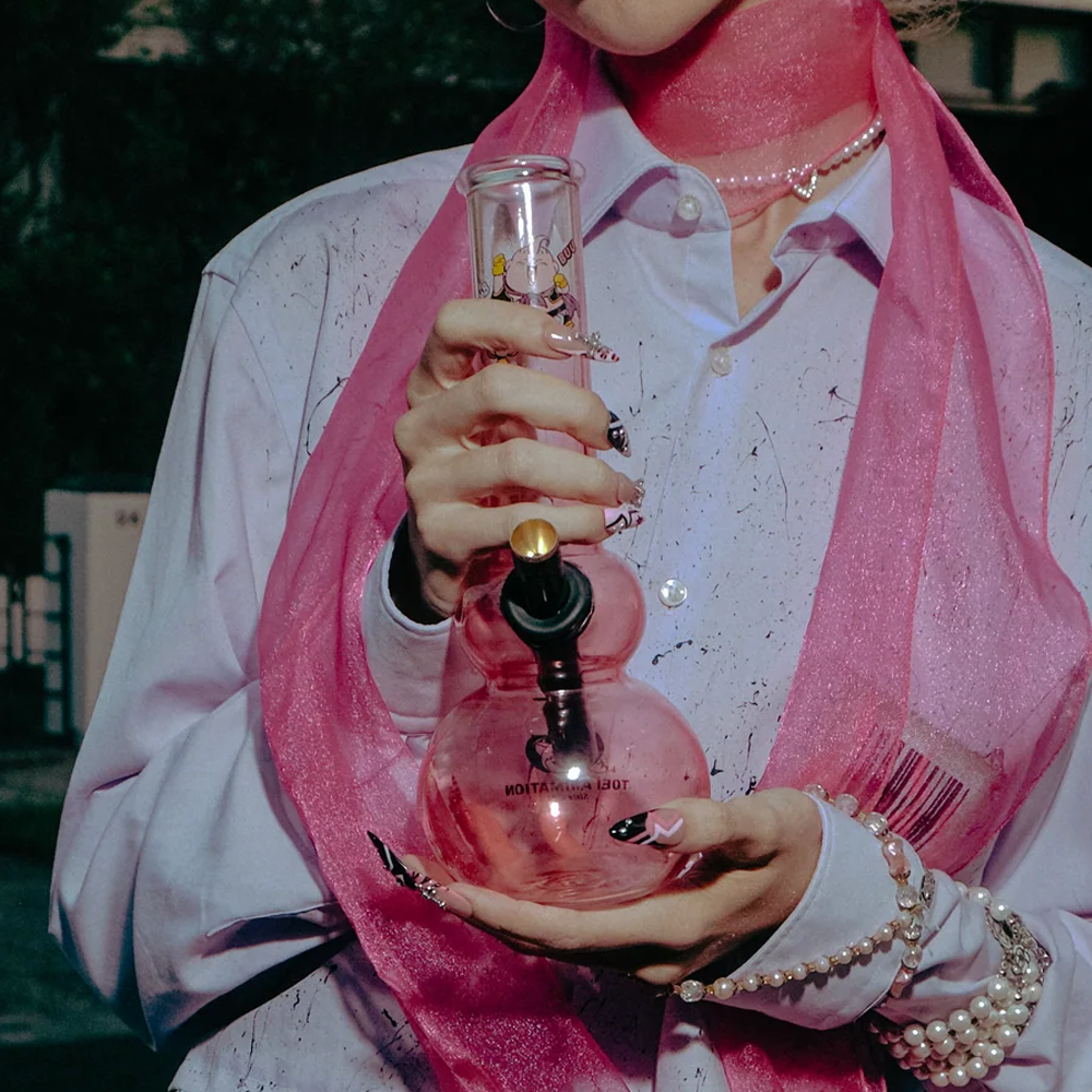 BW - Double Bubble 26cm Glass Bong - Pink Fade Buu