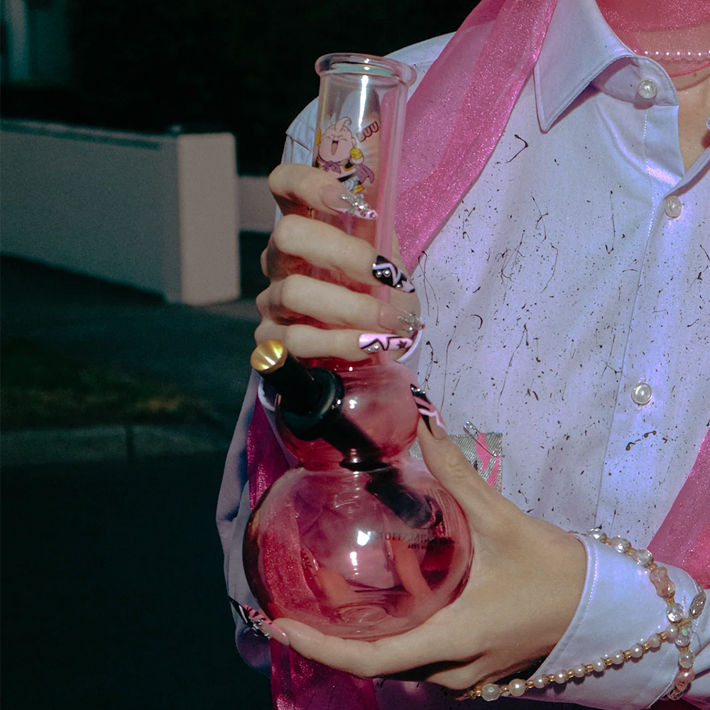 BW - Double Bubble 26cm Glass Bong - Pink Fade Buu