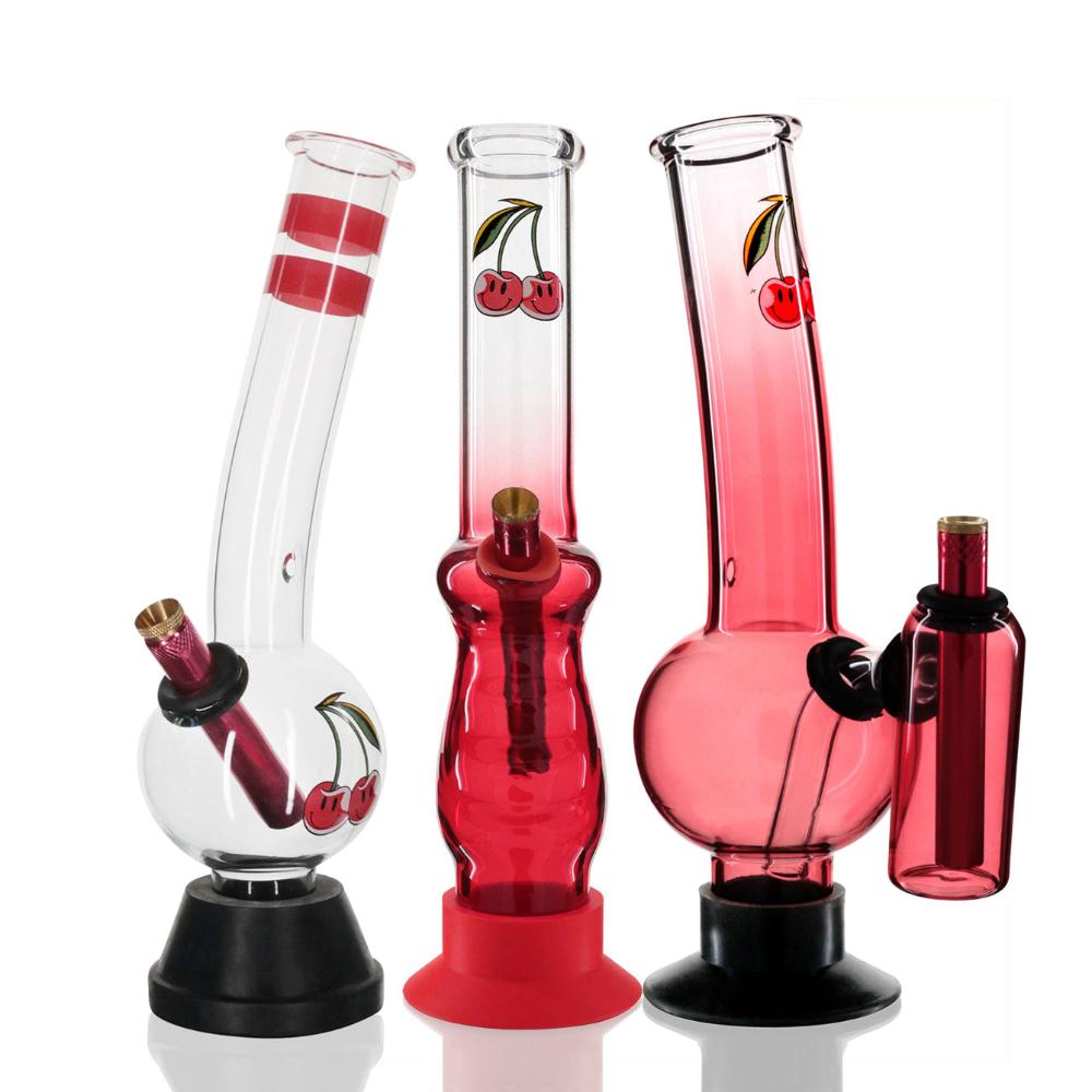 Double Chamber, Gripper and Bent Neck Bubble Glass Bong Bundle - Cherry Bomb