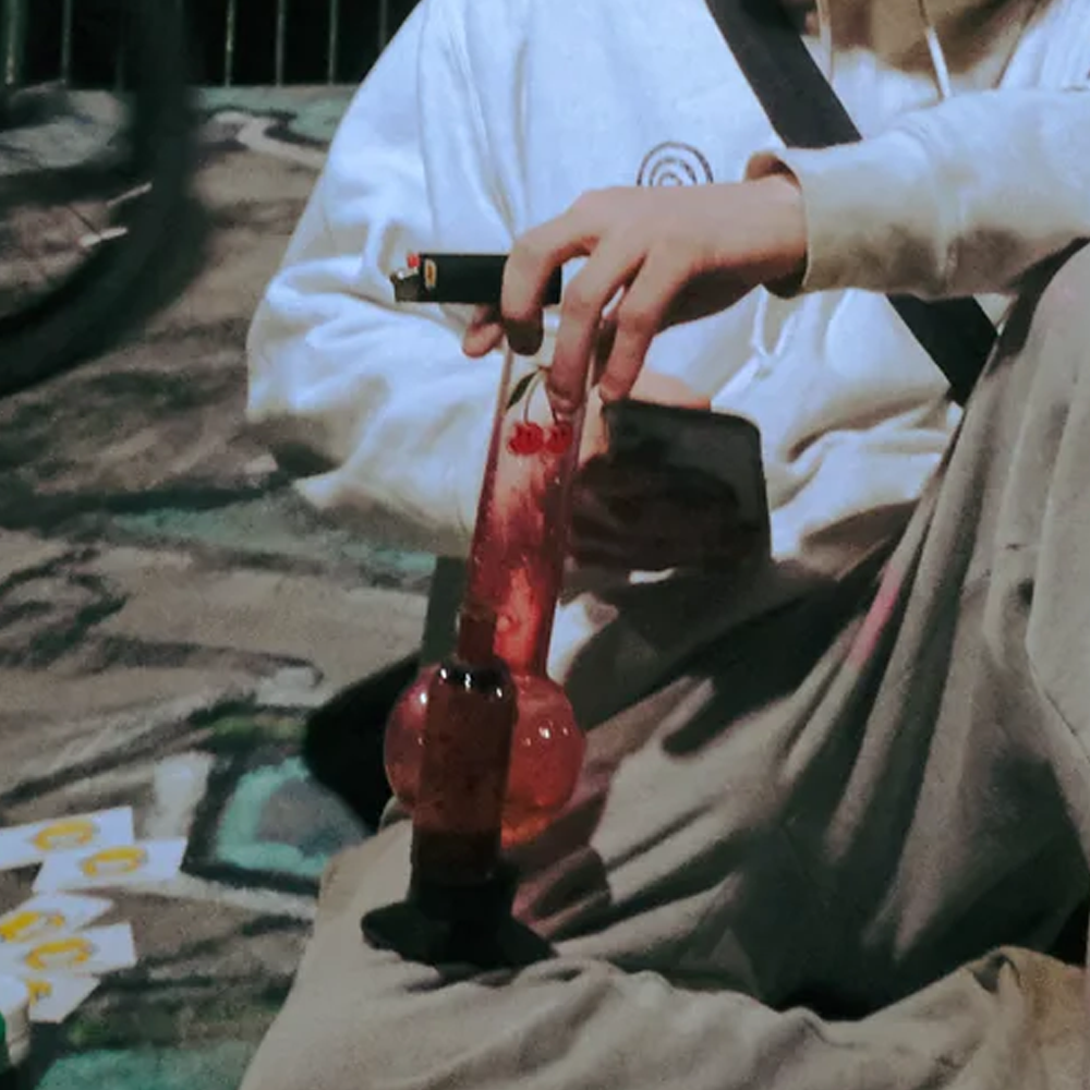 BW - Double Chamber 30cm Glass Bong - Pink Cherry Bomb