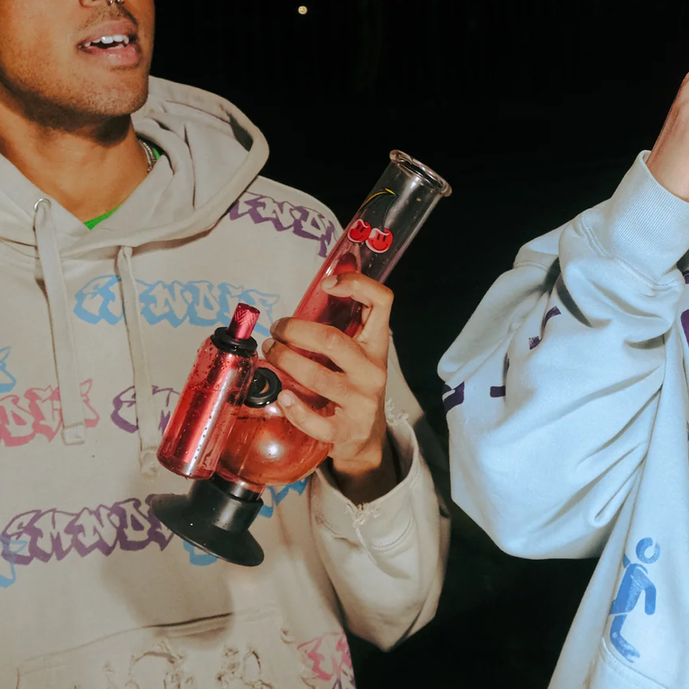 BW - Double Chamber 30cm Glass Bong - Pink Cherry Bomb