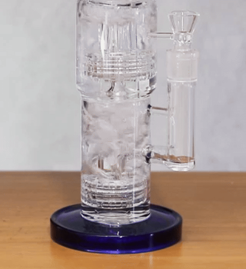 Shotties™ - 38cm Glass Double Slit Fountain Bong - Clear/Blue