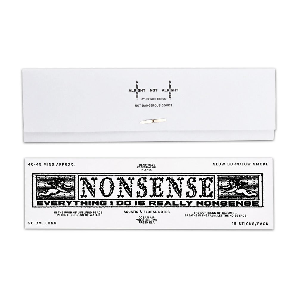 Nonsense long stick incense by Alright Not Alright - aquatic and floral notes, 20cm sticks, slow burn low smoke