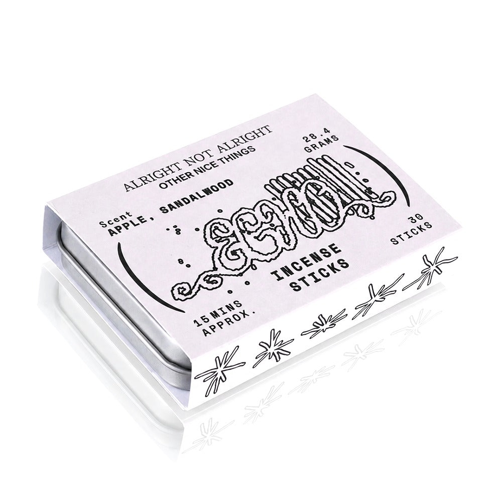 SRHUB x Alright Not Alright apple sandalwood incense sticks - angled box view, 28.4g pack