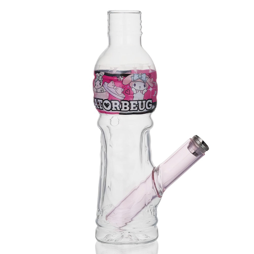 Gatorbeug Cinnamoroll G3 Mini Glass Bottle Bong 18.5cm - Pink on a studio white background featuring pink down stem