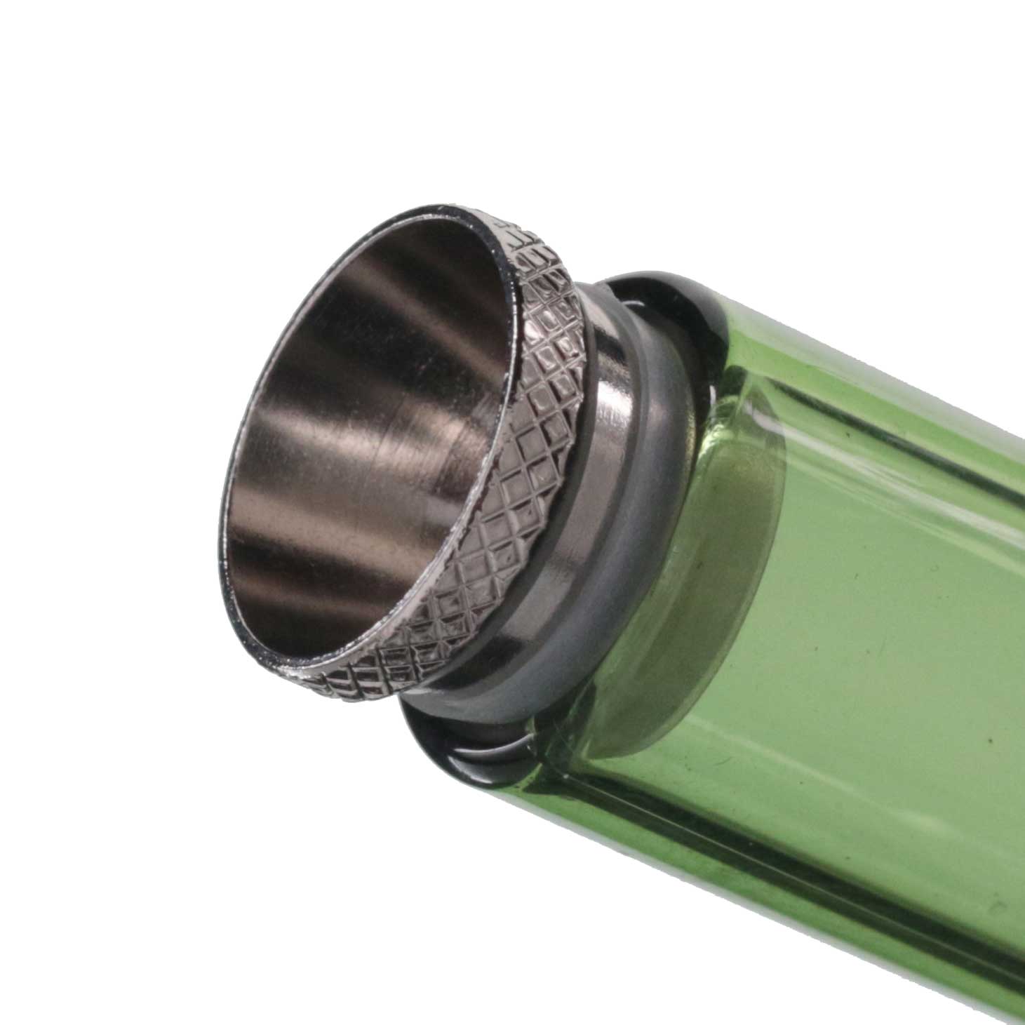 Gatorbeug G3 Mini Glass Bottle Bong 18.5cm - Green featuring metal cone on white background