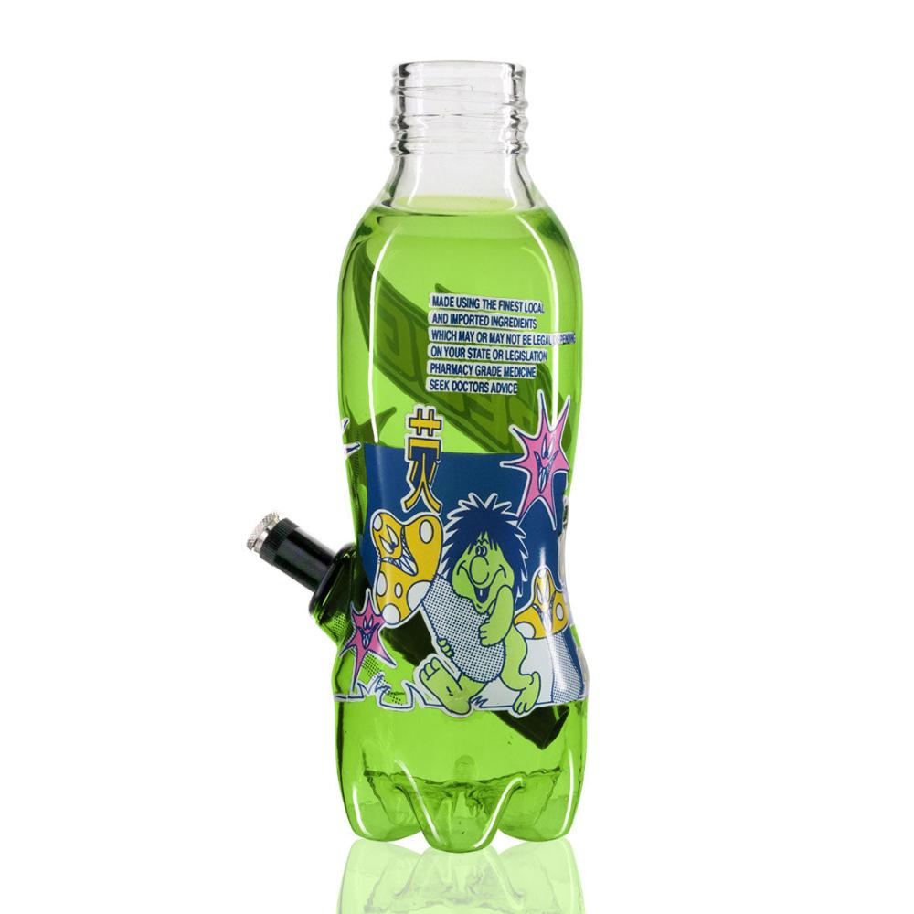 Gatorbeug MTN Beug Glass Bottle Bong 23cm - Green on a full left side view white background featuring black down stem and cone piece