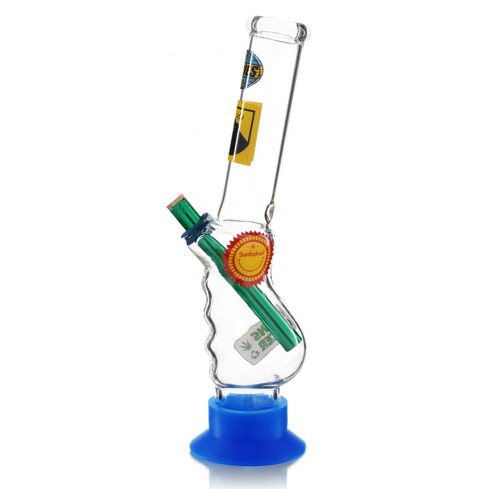 Large Gripper 33cm Glass Bong - Greens Grocer Logos left