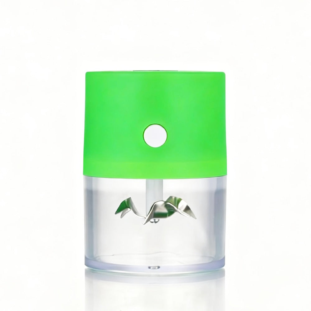 Green cannabis grinder with cannabis buds and clear container on a white background on a white background