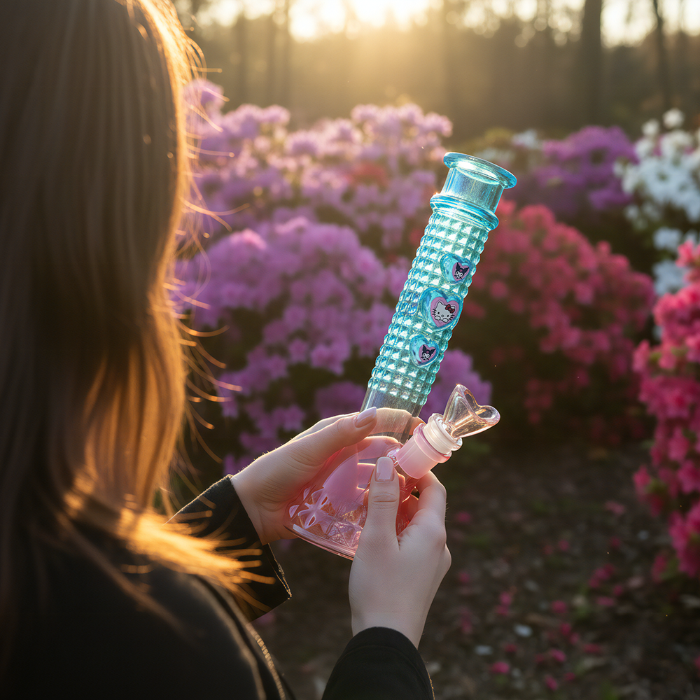 BW - Hello Kitty 18cm Mini Glass Beaker Bong - Pink/Blue Sunset