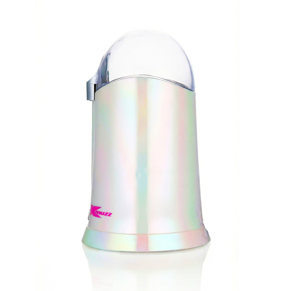 Iridescent coffee grinder with a pink logo on a white background Kmart Coffee Grinder Anko Grinder Electric Grinder Pink Oilslick Metallic Chrome