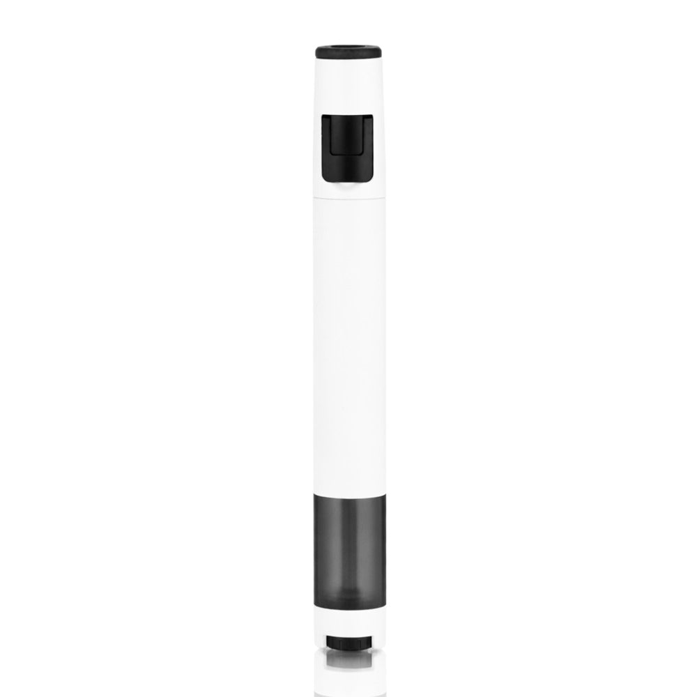 Tall cylindrical JOBON - Jet Flame Lighter Set - Metallic White on a white background