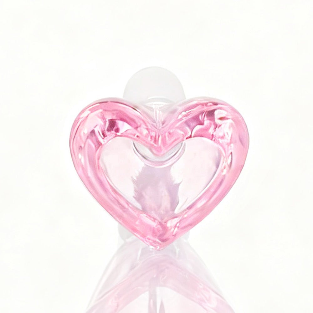 Pink Glass Heart shaped Cone Piece on a White Background