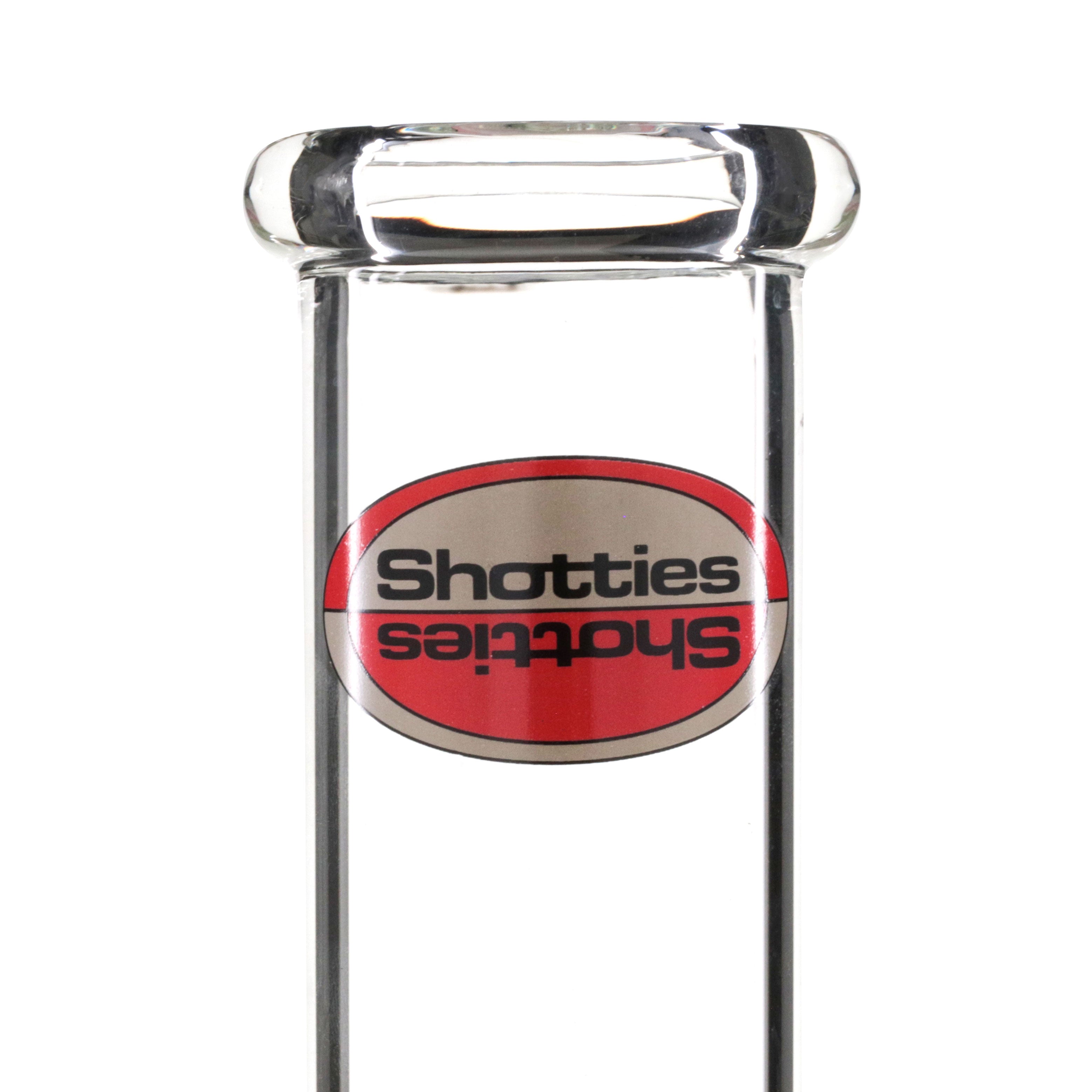 Shotties 40cm Glass Multi Arm Perc Beaker Bong - Clear stem logo close up