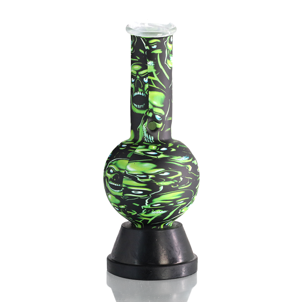 Medium Bent Bubble 22cm Glass Bong - Green SKull back