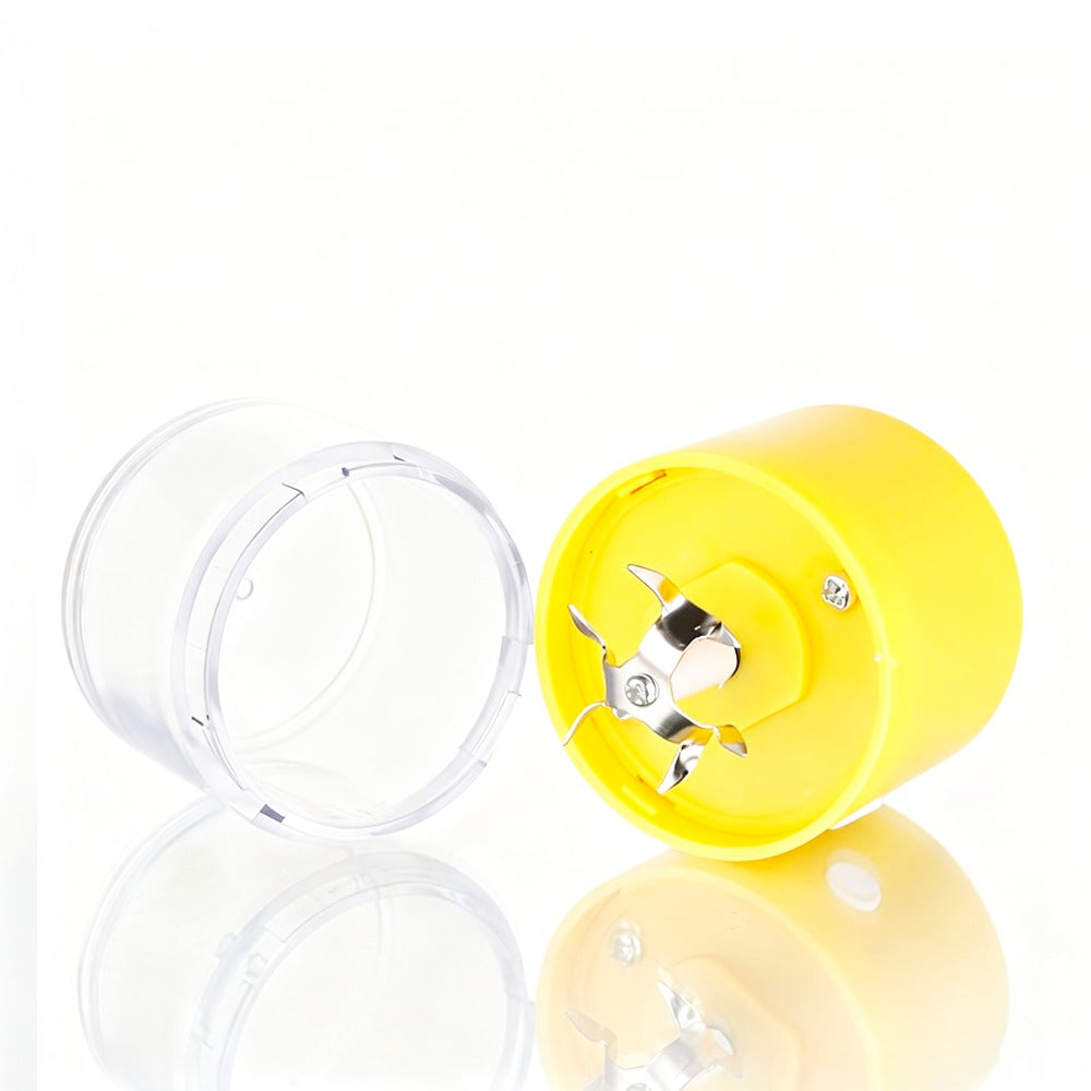 Yellow cylindrical BW – Mini Portable Electric Grinder – One-Touch Rechargeable – Yellow with a clear lid on a white background