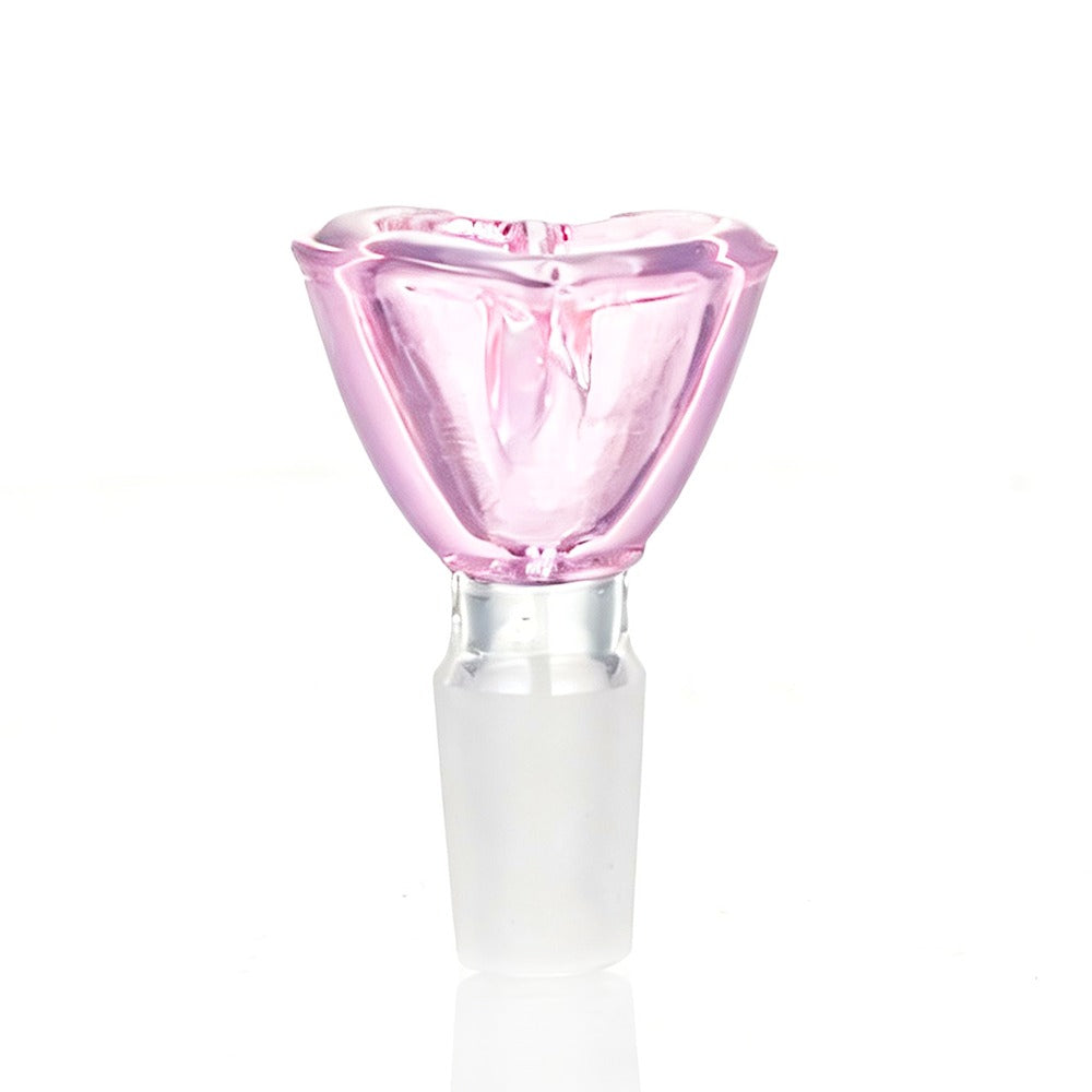 Pink and Clear Glass Heart shaped Cone Piece Bowl on a White Background