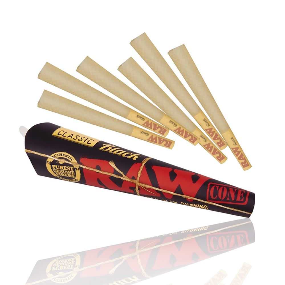 RAW - Black Pre Rolled Cones 1/14 size - 6 Pack